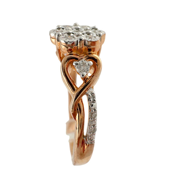 Two Tone Diamond Cluster Ring with Hearts on sides - size 7 - Picture 3 of 16